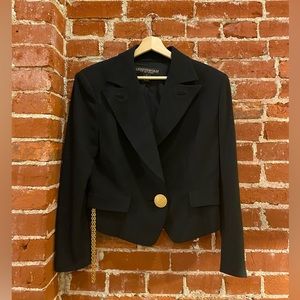 Griffith Gray for St. John Black Wool Blazer w/ Gold Button and Chain Details